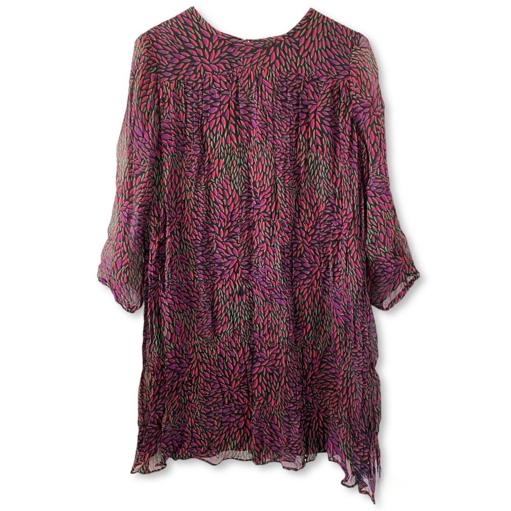 BASH (Ba&sh) Black Petal Printed Dress Long Sleeve Shift Dress Sz 4